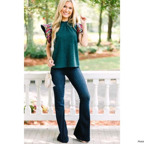 THML It's All You Teal Blue Embroidered Blouse Size XS - Picture 2 of 9